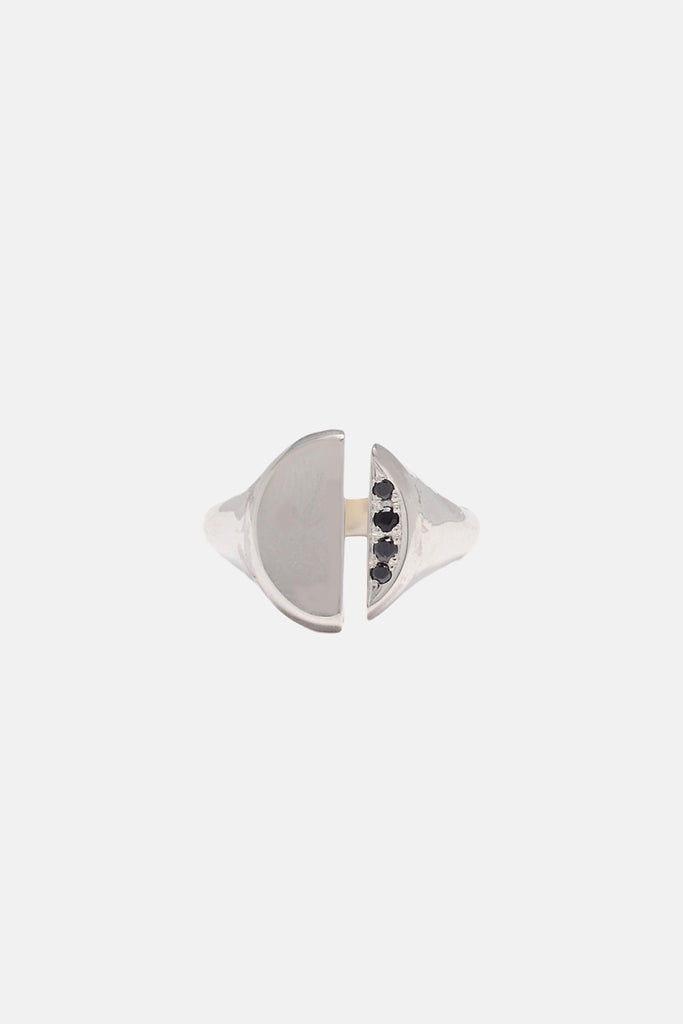 Diamond Demi-Pavé Divided Signet Ring - Bing Bang Jewelry NYC