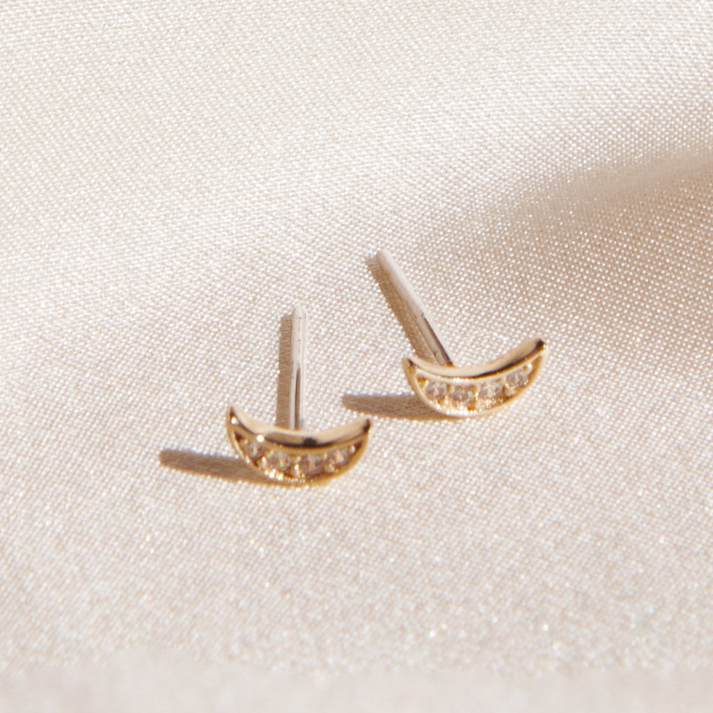 Pavé Little Moon Studs - Bing Bang Jewelry NYC