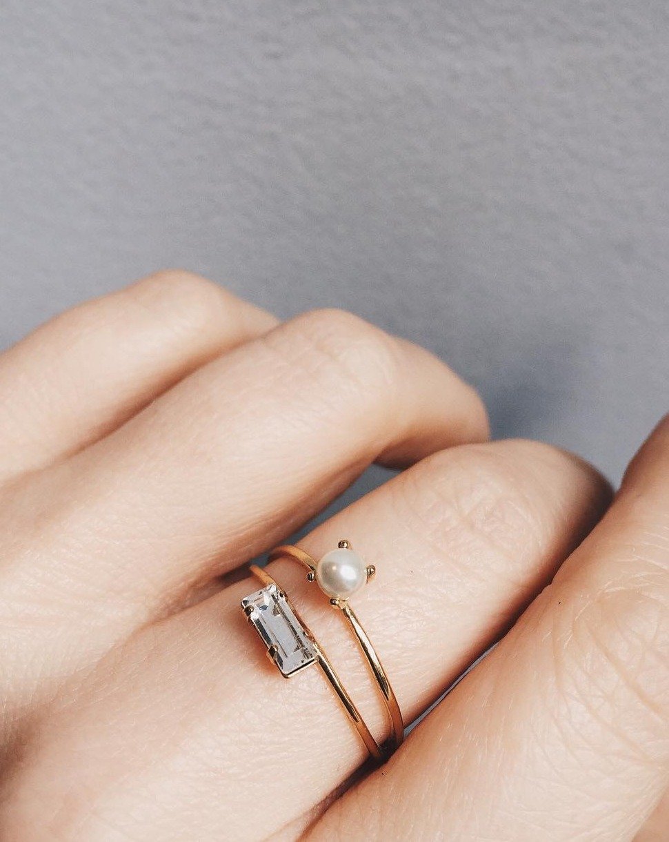 Monroe Duet Ring - Clear Crystal - Bing Bang Jewelry NYC