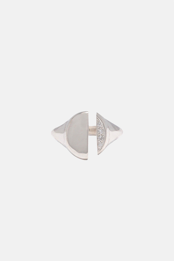 Diamond Demi-Pavé Divided Signet Ring - Bing Bang Jewelry NYC