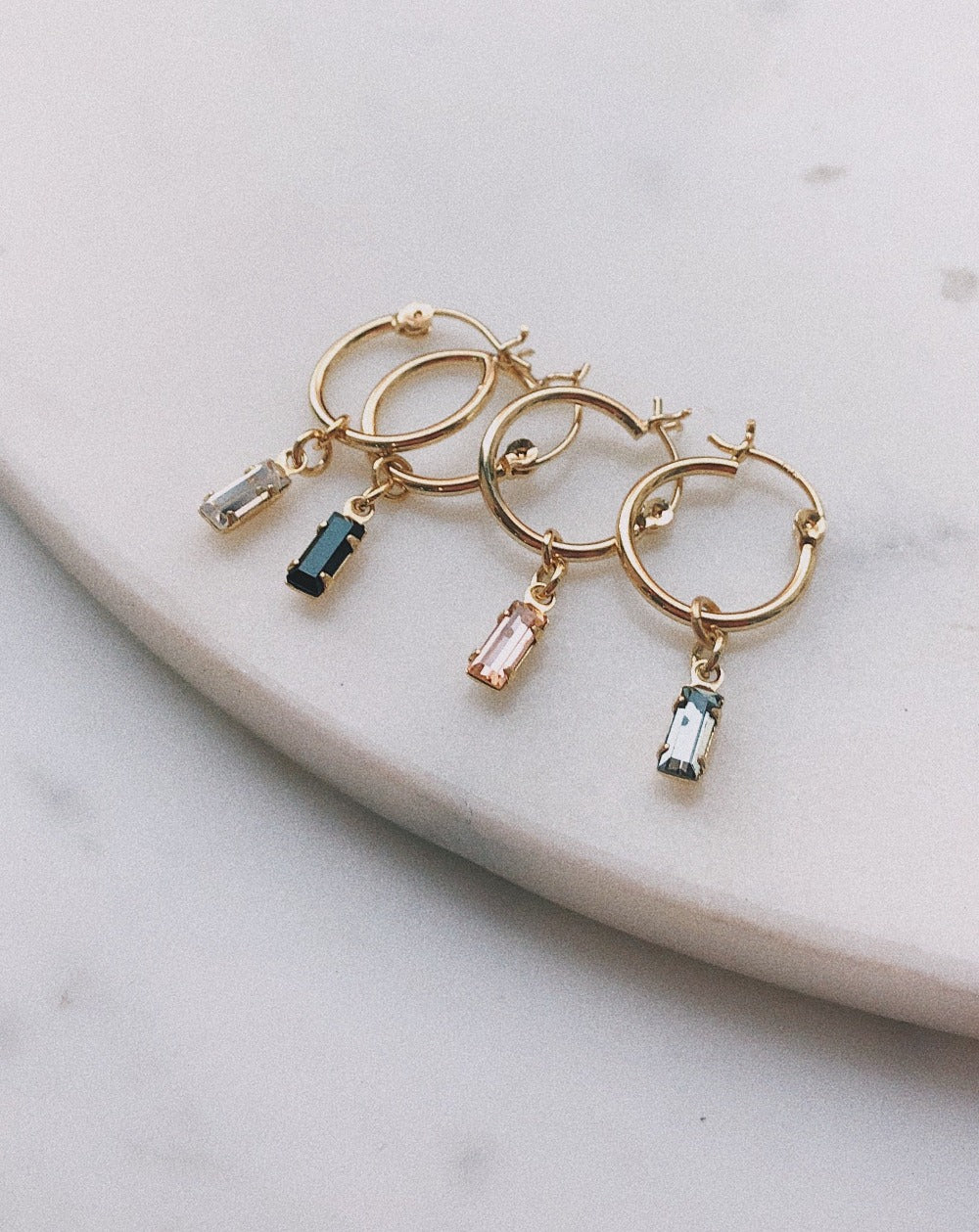 Tiny Baguette Charm Hoops - Bing Bang Jewelry NYC