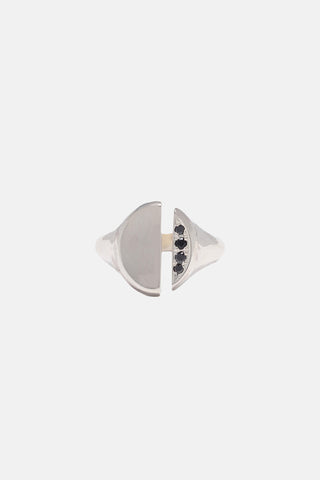 Diamond Demi-Pavé Divided Signet Ring - Bing Bang Jewelry NYC