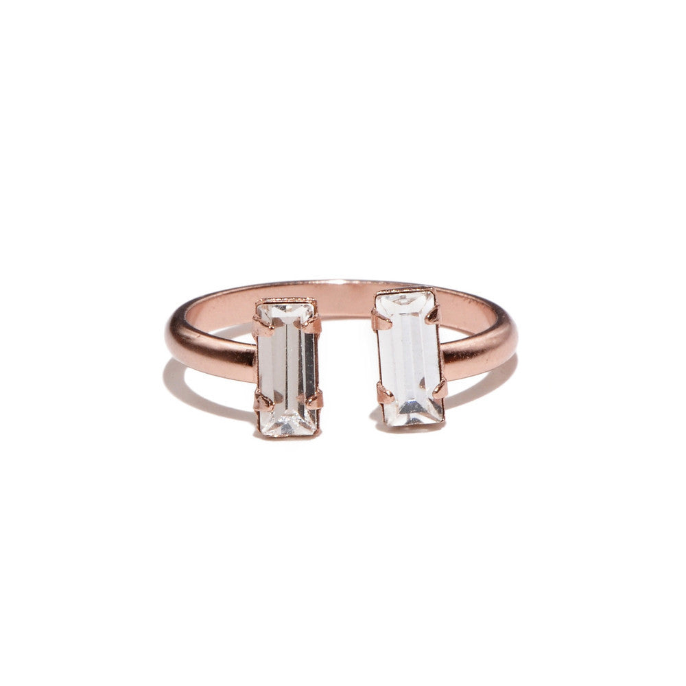 Double Baguette Ring - Clear Crystal - Bing Bang Jewelry NYC