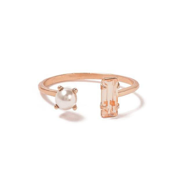 Open Pearl Baguette Ring - Peach Crystal - Bing Bang Jewelry NYC