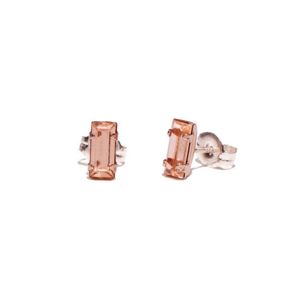Tiny Baguette Studs - Peach Crystal - Bing Bang Jewelry NYC