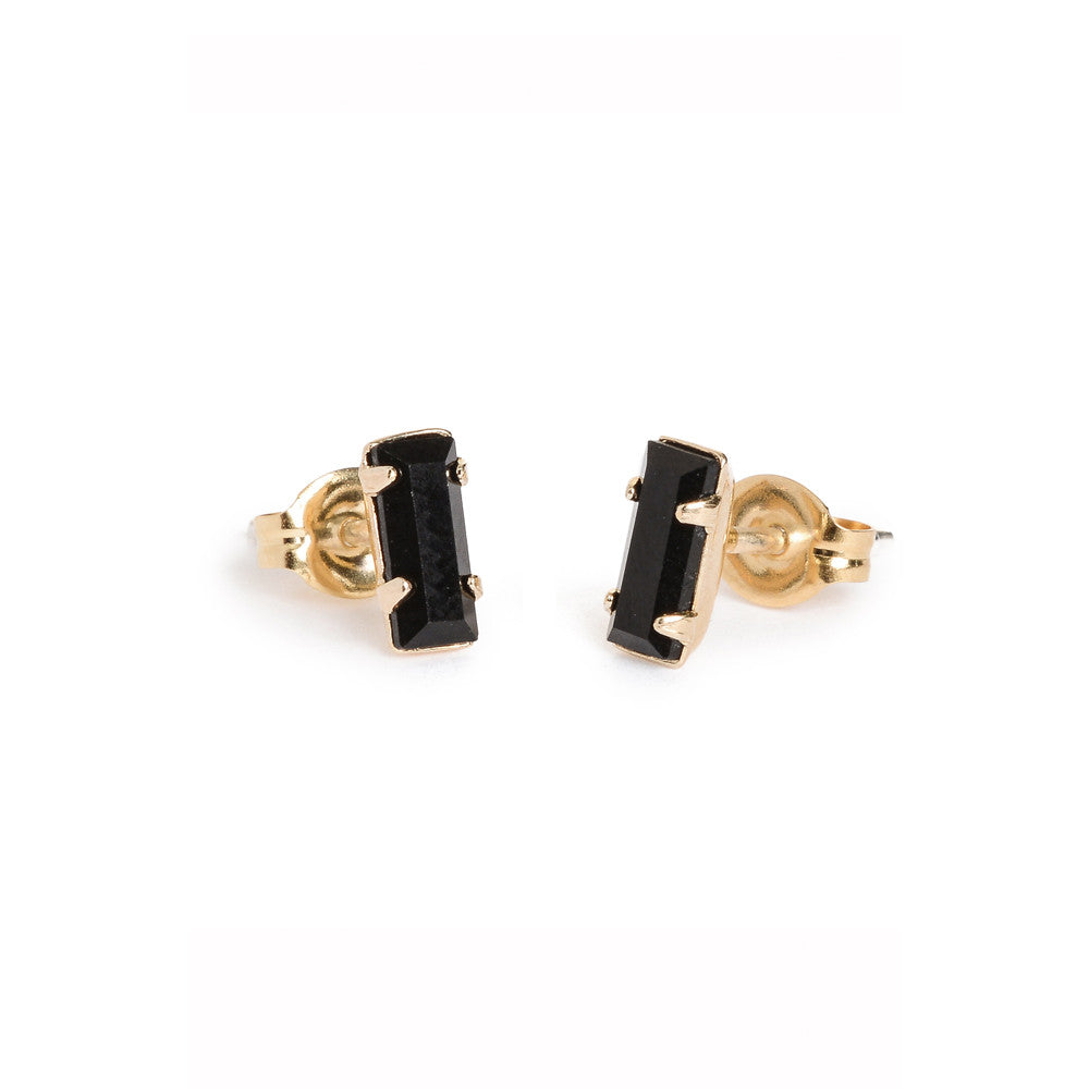 Tiny Baguette Studs - Jet Black Crystal - Bing Bang Jewelry NYC