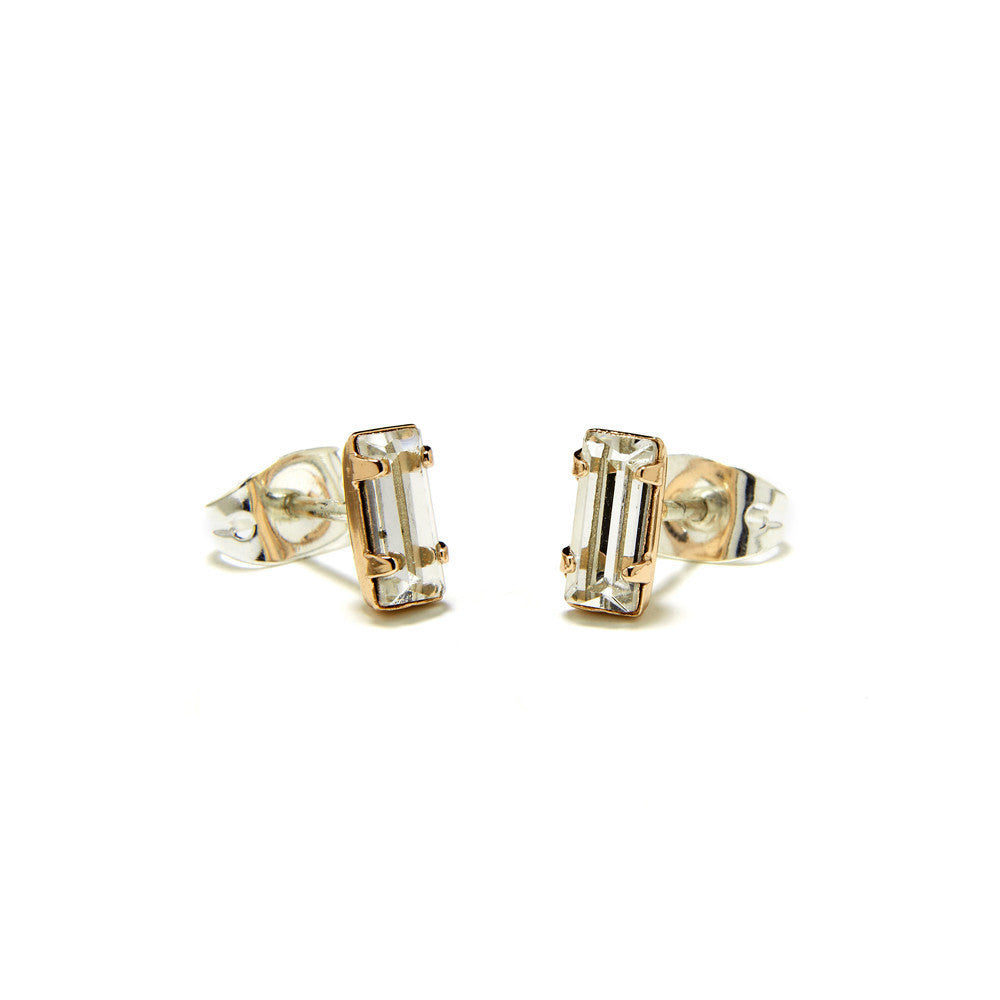 Tiny Baguette Studs - Clear Crystal - Bing Bang Jewelry NYC